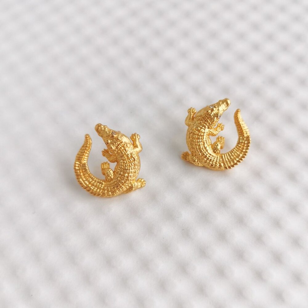 Julie Vos Gold Alligator Stud Earrings NEW